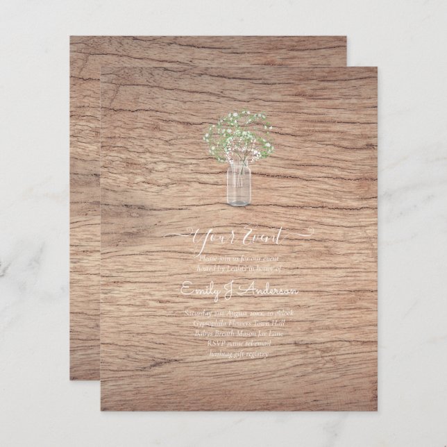 GPE Gypsophila Mason Jar moderno casamento mínimo (Frente/Verso)