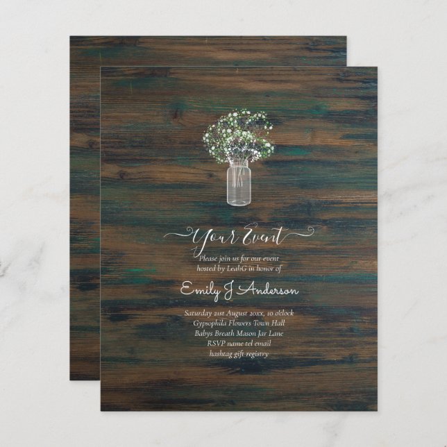 GPE Gypsophila Mason Jar moderno casamento mínimo (Frente/Verso)