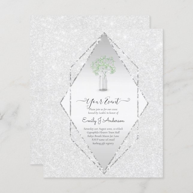 GPE Gypsophila Mason Jar moderno casamento mínimo (Frente/Verso)