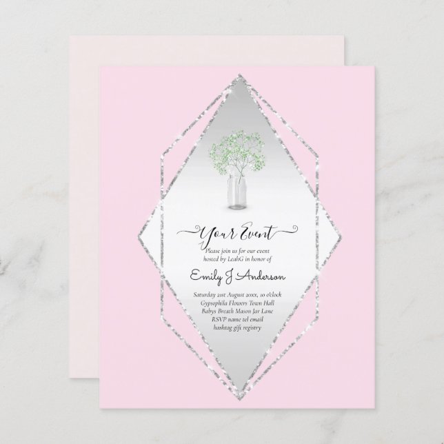 GPE Gypsophila Mason Jar moderno casamento mínimo (Frente/Verso)