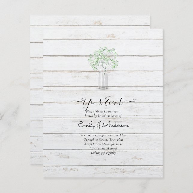 GPE Gypsophila Mason Jar moderno casamento mínimo (Frente/Verso)