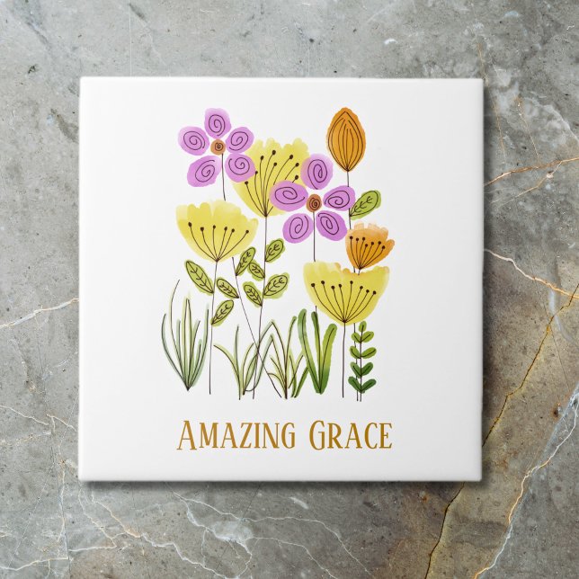 Grace Wildflower incrível (Amazing Grace Wildflowers Ceramic Tile)