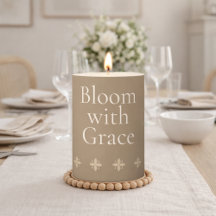 Graceful Bloom Taupe Pillar Candle