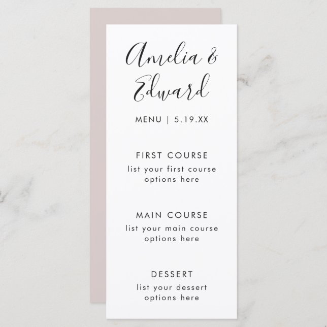 Graceful Delicate Blush Menu Card (Frente/Verso)