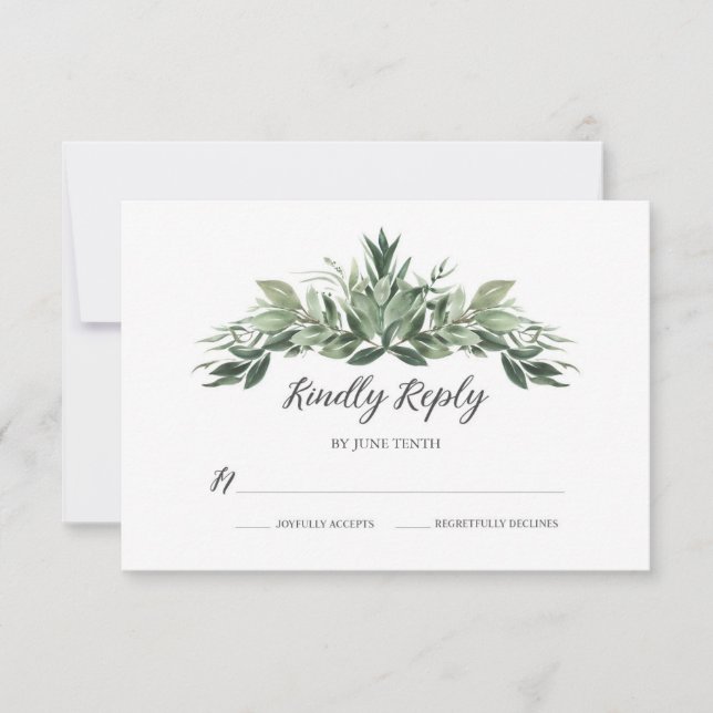 Graceful Greenery Wedding RSVP Card (Frente)
