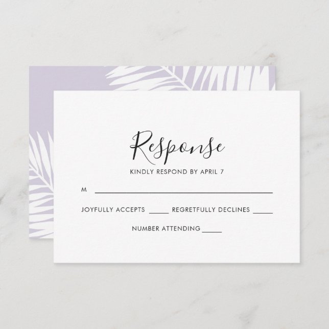 Graceful Palms Wedding Rsvp Card em Violet (Frente/Verso)