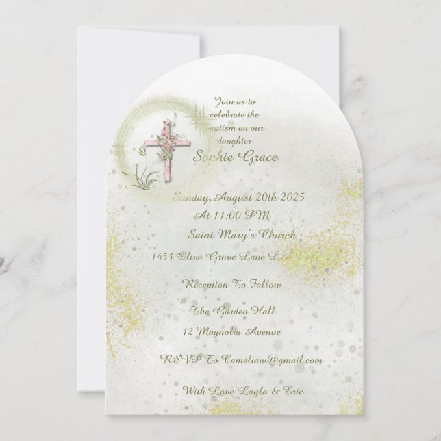 Gracioso com o convite para o batismo verde suave (Frente)