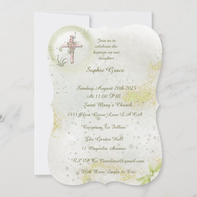 Gracioso com o convite para o batismo verde suave (Frente)