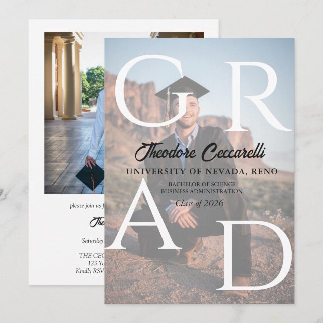 GRAD, Anúncio de Formatura com Duas Imagens & Conv (Frente/Verso)