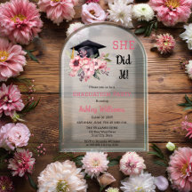 Grad Cap e Convite de Festa de Graduação Floral Ro