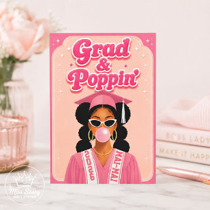 Grad & Poppin’ Cartão de Graduação Rosa Menina Neg