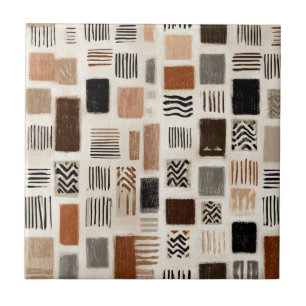 Grade Boho Abstrato em Xadrez - Textura Desenhada