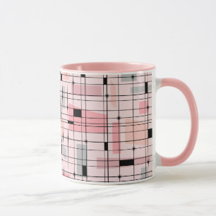 Grade cor-de-rosa retro e caneca de café de