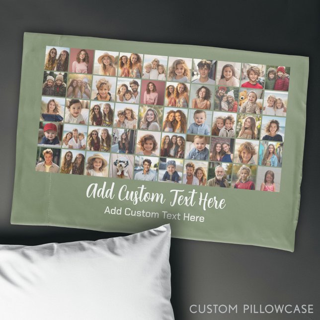 Grade de Colagem de Fotos 50 - Texto de Script (Custom Photo Collage Pillowcase)