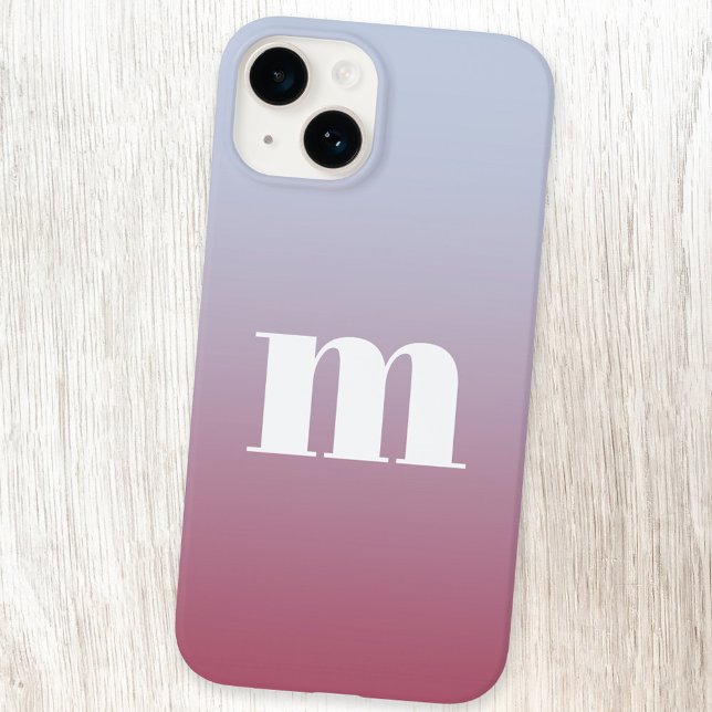 Gradiente Azul Rosa Inicial do Monograma Moderno (Simple modern monogram personalized pink to pale blue gradient iPhone case)