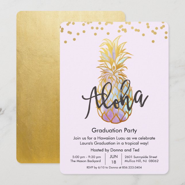 Graduação Aloha Luau Convite de festas (Frente/Verso)