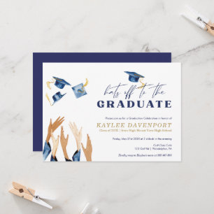 Graduação Chapéus de bonés de aquarela Convite