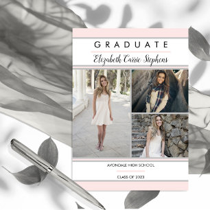 Graduação Cor-de-rosa com três fotografias simp