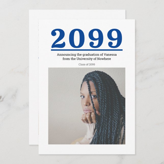 Graduação de duas fotos com grandes números azuis (Frente/Verso)