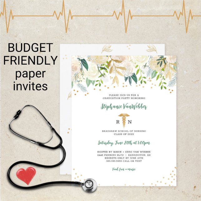 Graduação de Enfermeira Branca Dourada Floral (Criador carregado)