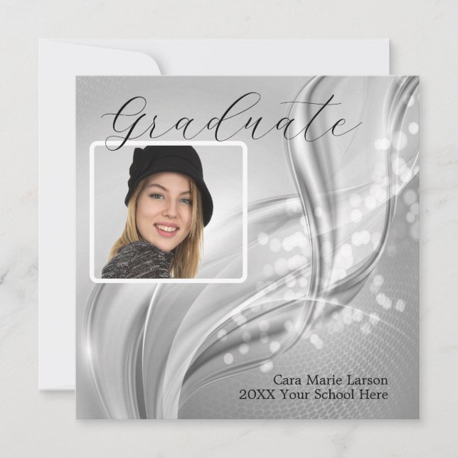 Graduação de Foto Convite Metálico Silver de Luxo (Frente)