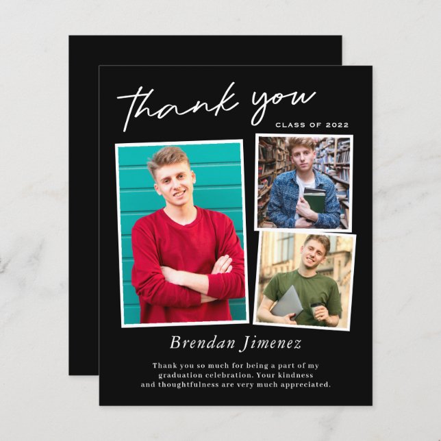 Graduação de Foto do Script Branco Preto 3 Obrigad (Frente/Verso)