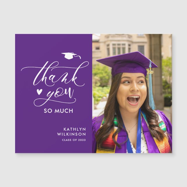 Graduação de Fotos de Script Elegante Roxo Obrigad (Frente)