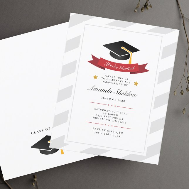 Graduação de Padrão Branco Silver do Formando Orça (Simple Modern Graduation 2025 Script Grad Party Invitation)