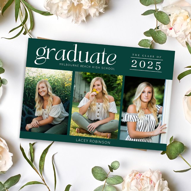 Graduação de Segundo grau Verde de Foto Moderna (Modern Photo Green High School Graduation)