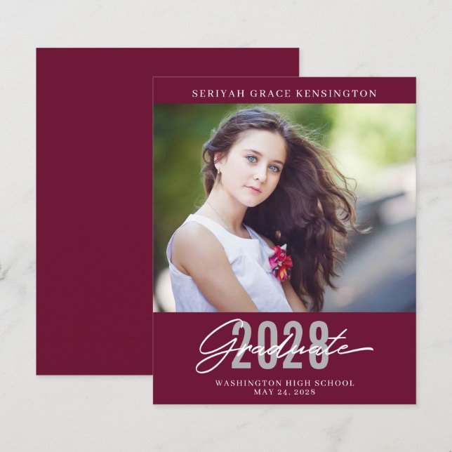 Graduação Elegante Moderna da Borgonha Orçamental (Frente/Verso)