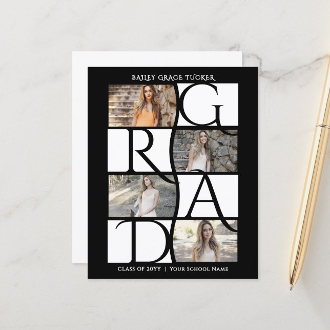 Graduação em preto e branco com 5 fotos do Formand (Frente/Verso In Situ)