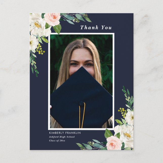 Graduação Floral de Jardim Foto de Obrigado Cartão (Frente)