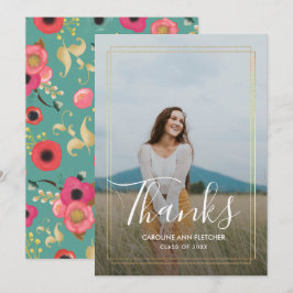 Graduação Floral Moderna Obrigado Cartão com fotos