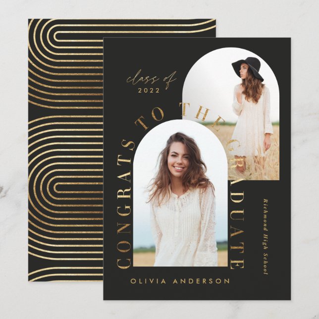 Graduação geométrica em arco fotográfico preto mod (Frente/Verso)