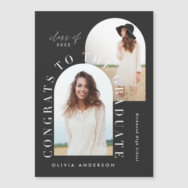 Graduação moderna em arco multifoto preto e branco (Frente)