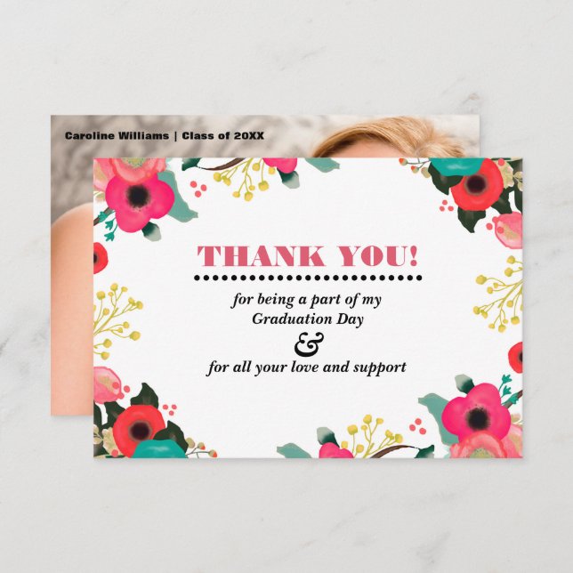 Graduação Obrigado Cartão com fotos (Frente/Verso)