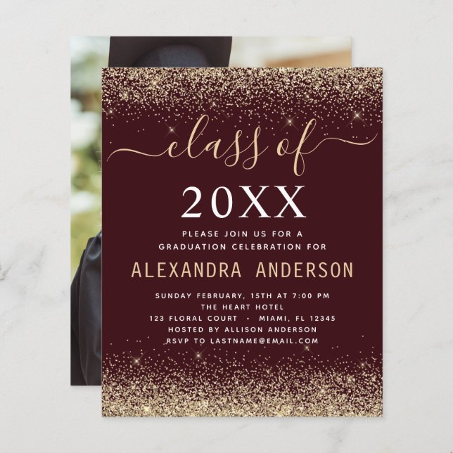 Graduação Orçamental Foto Borgonha Dourada Classe  (Frente/Verso)