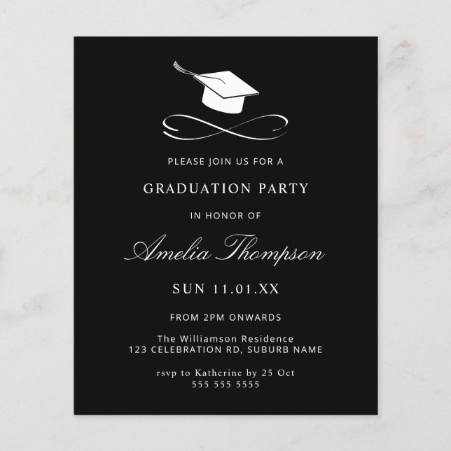 Graduação Simples Elegante em Preto e Branco (Frente)