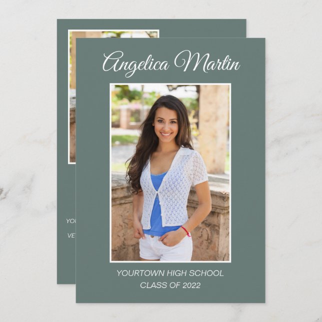 Graduação Verde em Sage Moderna 3 Foto Classe 2022 (Frente/Verso)