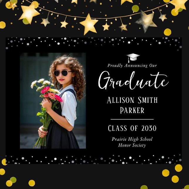 Graduation Announcement Black and Silver Photo (Criador carregado)