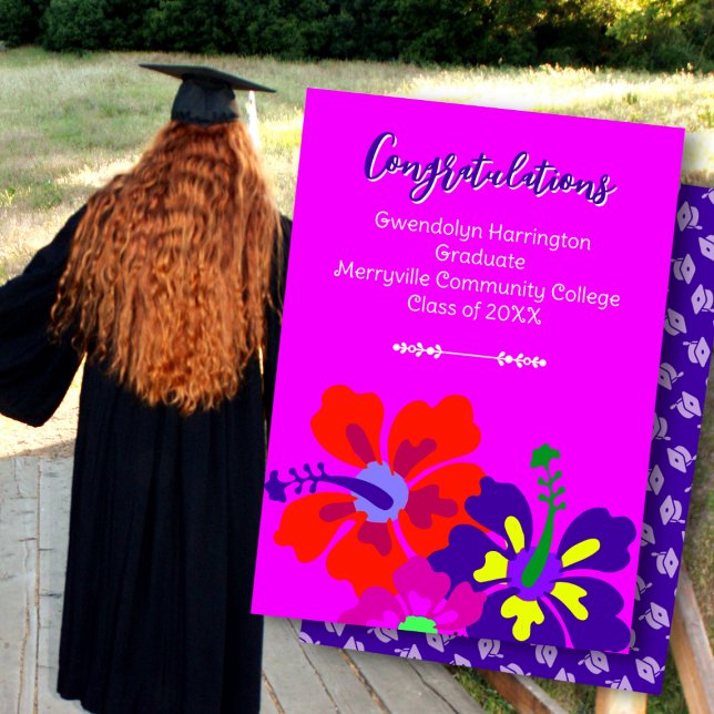 Graduation Announcement Hibiscus Art Hot Pink  (Criador carregado)