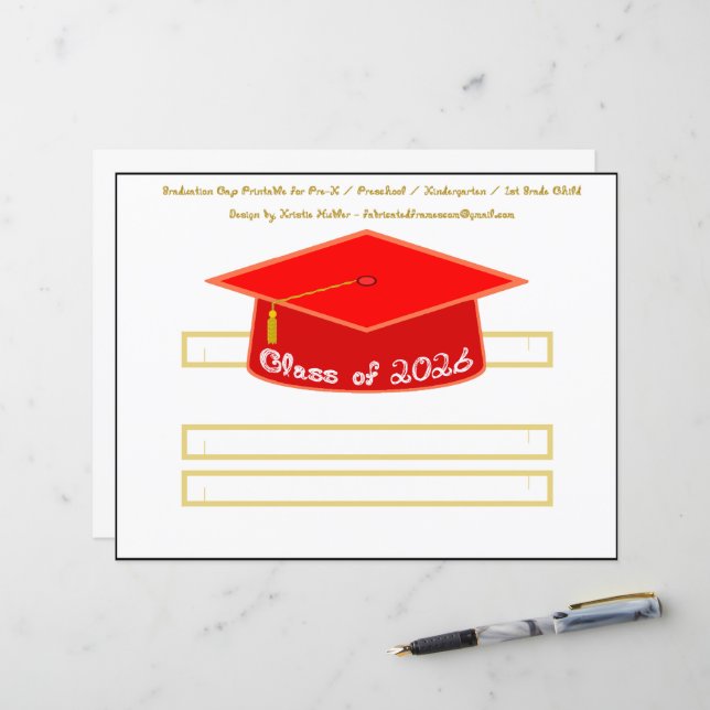 Graduation Cap Red Party Hat 2026 in White (Frente/Verso In Situ)
