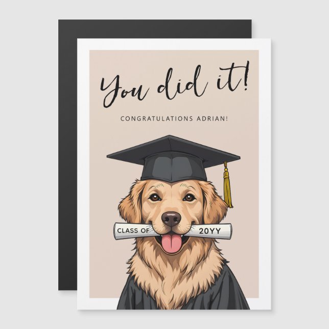 Graduation Cute Golden Retriever Magnetic Card (Frente/Verso)