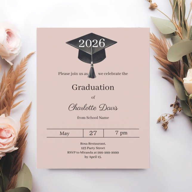 Graduation party blush pink class 2026 invitation (Criador carregado)