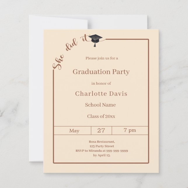 Graduation party Campagne She did it invitation (Frente)
