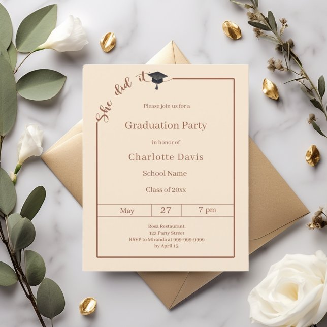 Graduation party Champagne She did it invitation (Criador carregado)