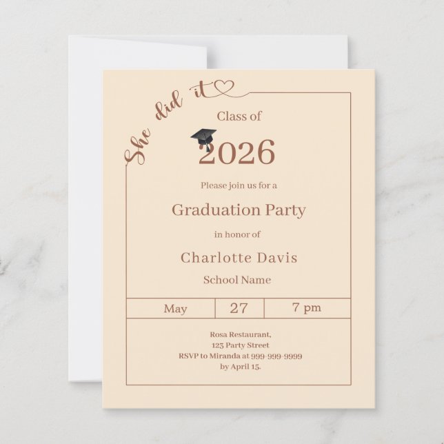 Graduation party champagne She did it invitation (Frente)