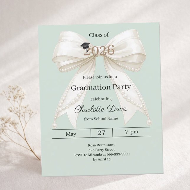 Graduation party ivory bow green 2026 invitation (Criador carregado)