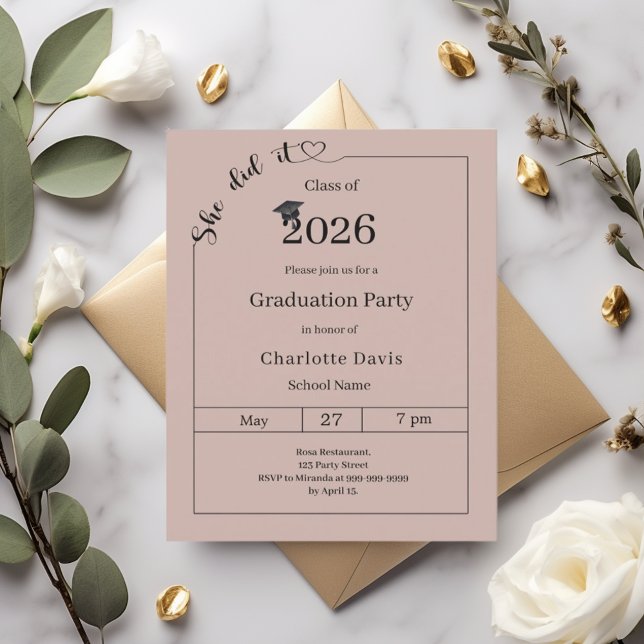 Graduation party mocha She did it invitation (Criador carregado)
