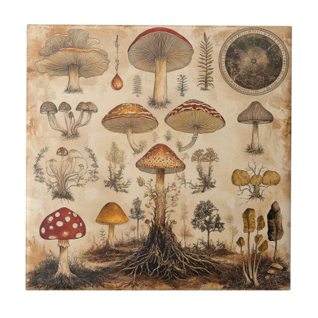 Gráfico Botânico de Cogumelo Vintage (6) (Frente)